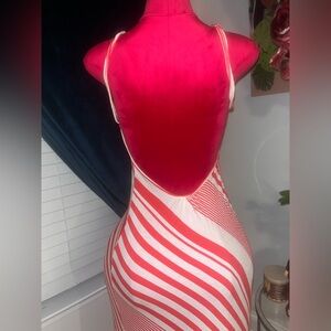 Bliss Asymmetrical Red and White Striped Dress